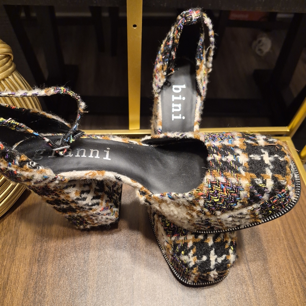 Ganni Tweed Slingback Block Heel - Multicolor